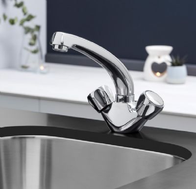 EVO ACLAIM CHROME MONO DUAL HANDLE KITCHEN SINK MIXER TAP with SWIVEL SPOUT, KTAP011CP EVO ACLAIM CHROME MONO DUAL HANDLE KITCHEN SINK MIXER TAP with SWIVEL SPOUT, KTAP011CP